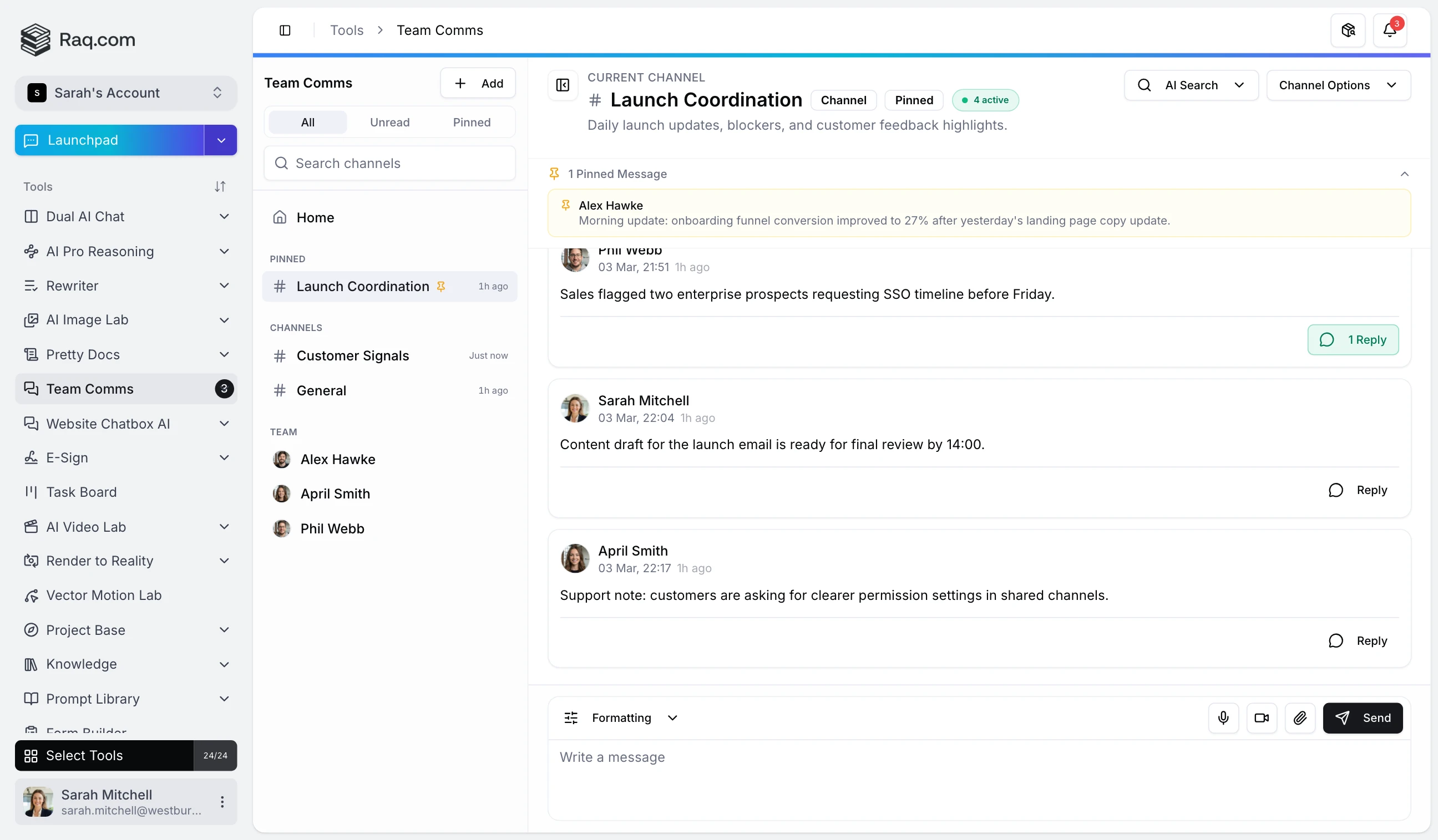 Team Comms interface