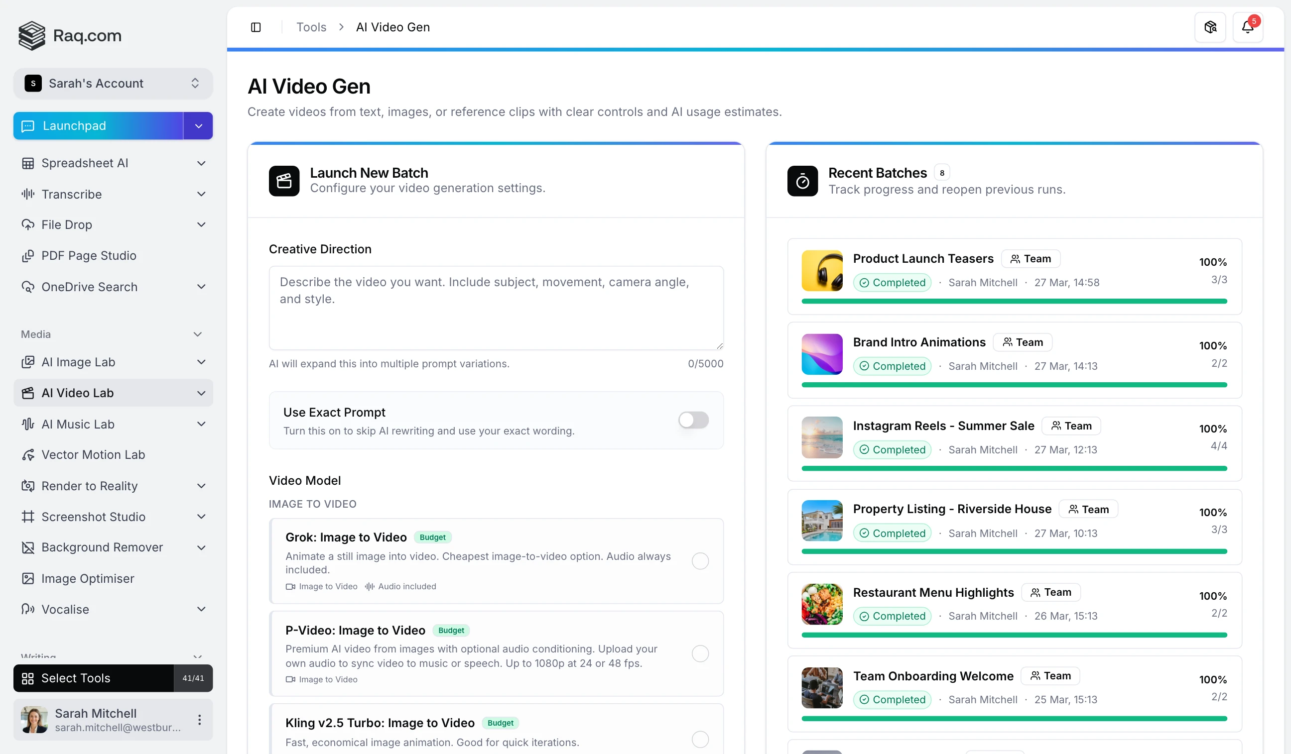 AI Video Lab interface