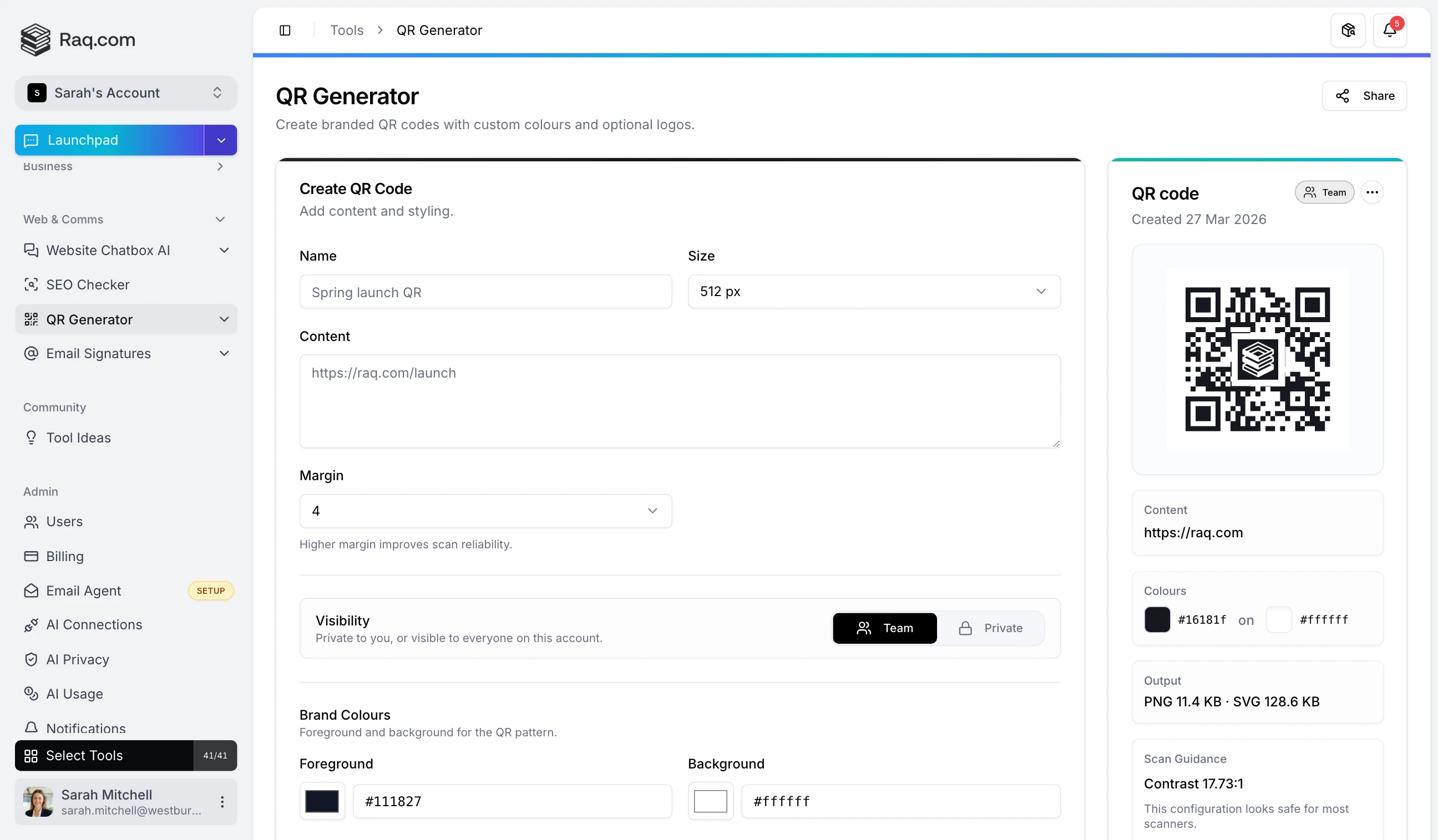 QR Generator interface