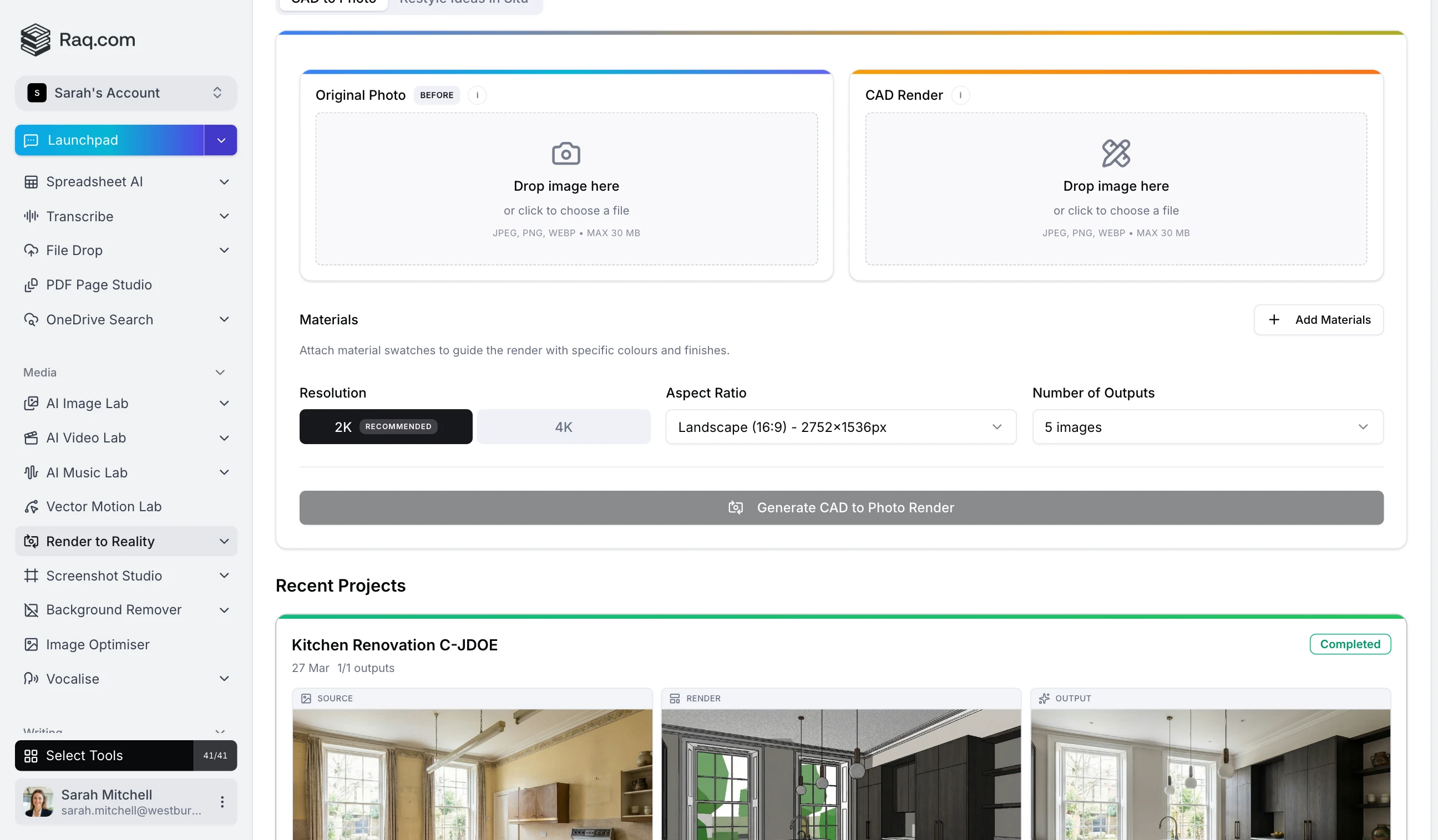 Render to Reality interface