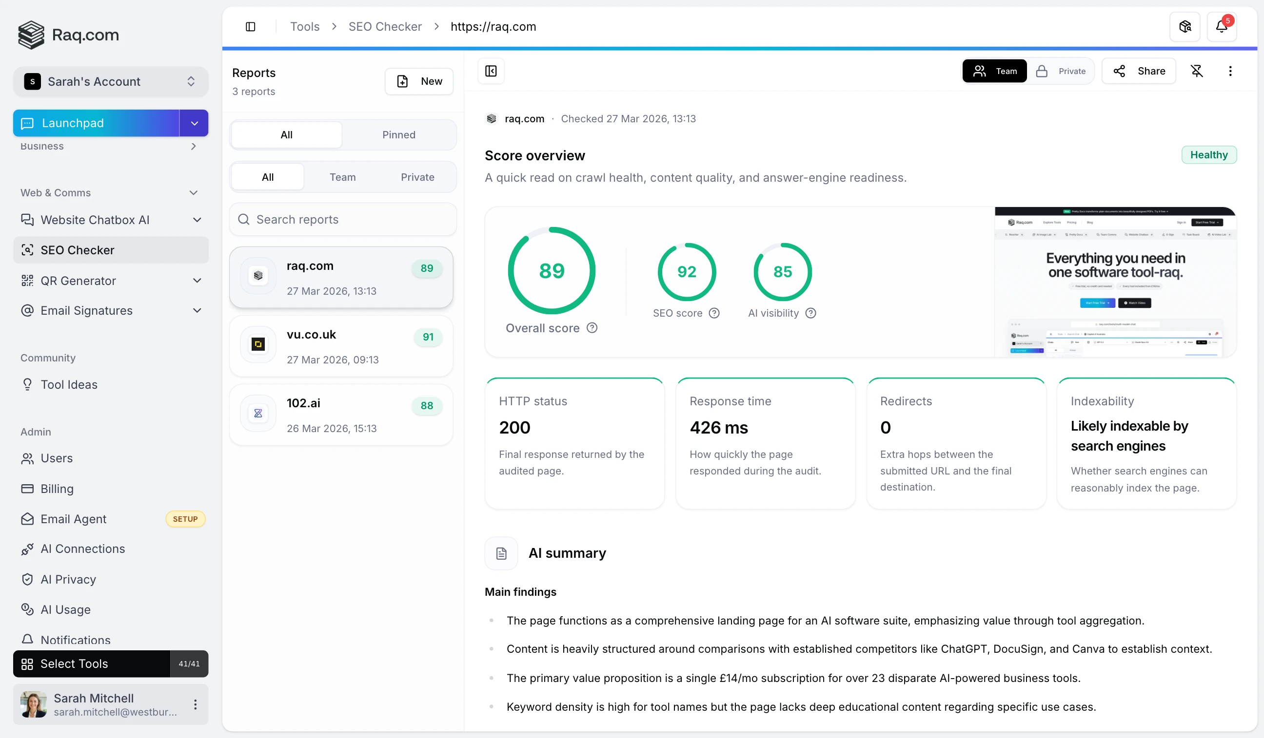 SEO Checker interface