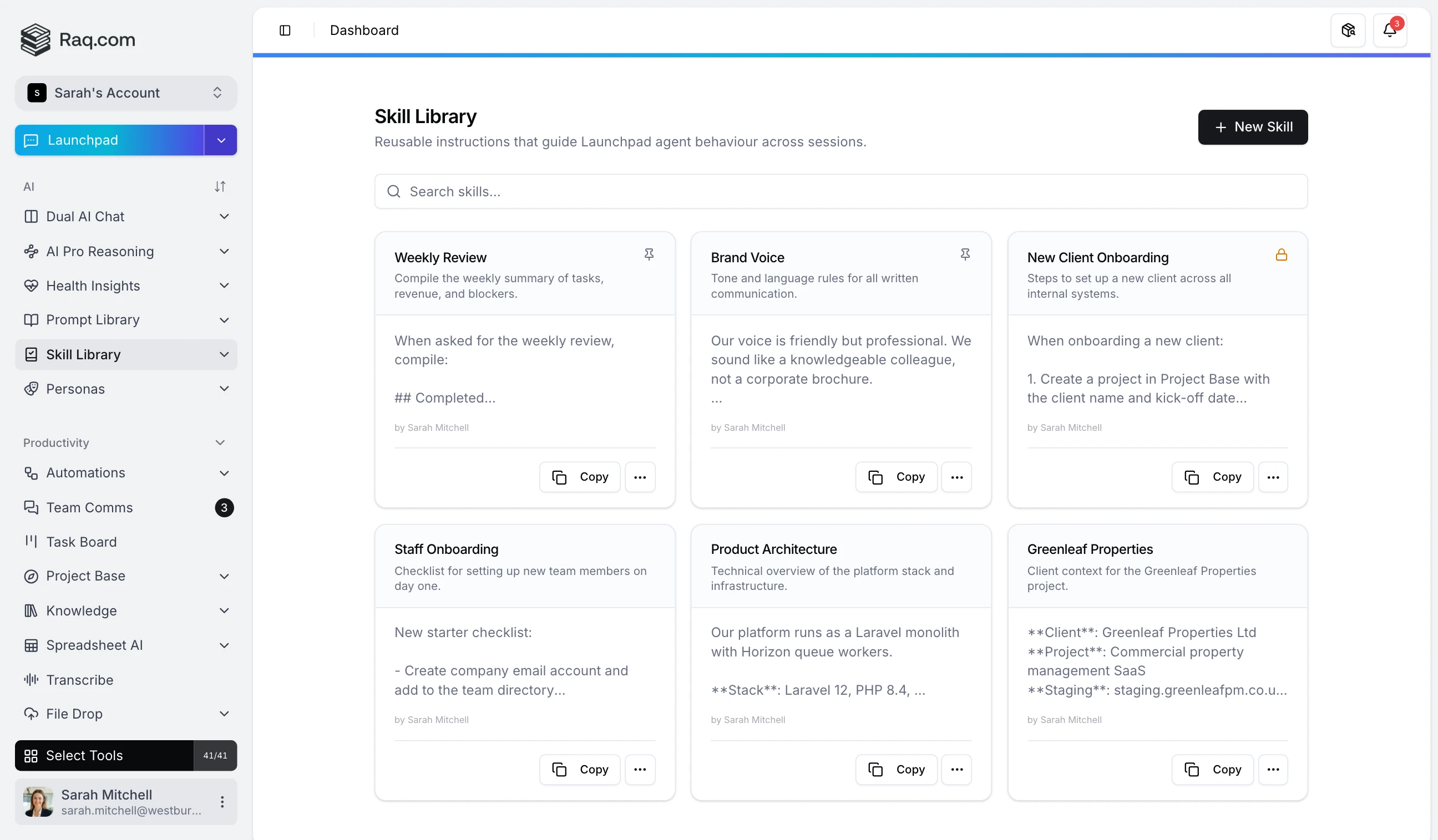 Skill Library interface