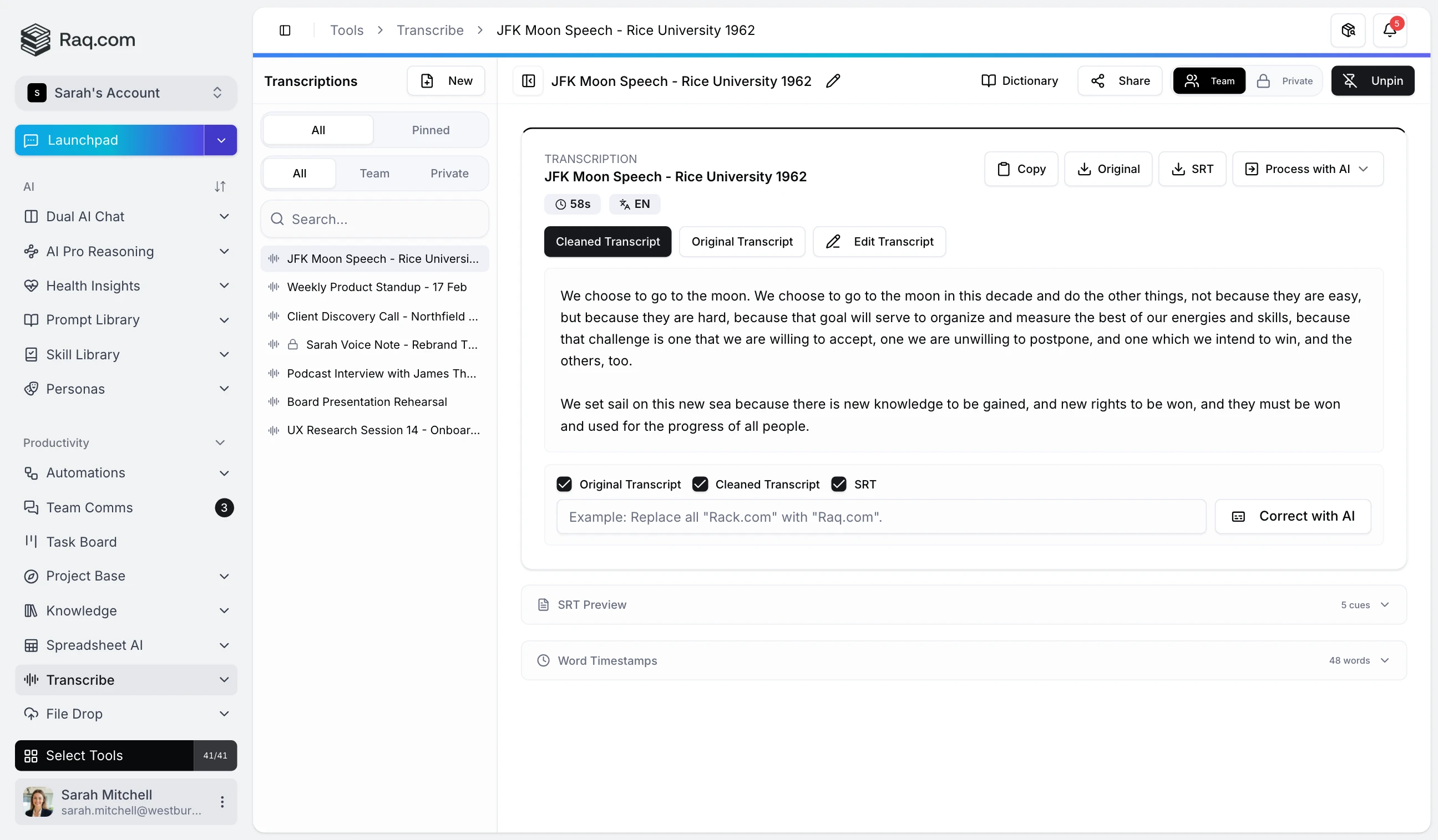 Transcribe interface
